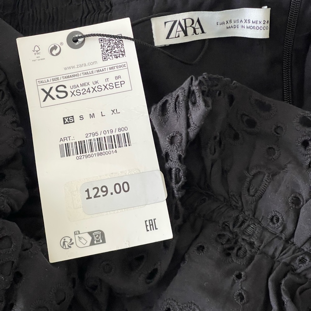 ZARA EMBROIDERED MIDI DRESS BLACK SIZE XS - Picture 3 of 5